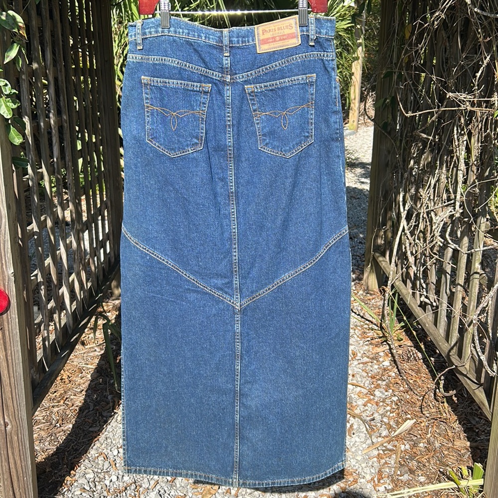 Denim Maxi Skirt stylish straight slits high waist belt loops 5 pockets vintage - Picture 4 of 12